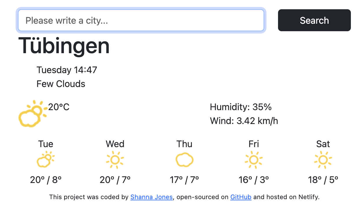 Picture of a Weather App written in React.js
